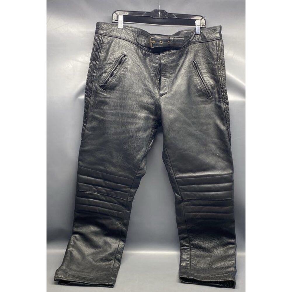 Men's Black Leather Chinos with Quilted Knee Panels